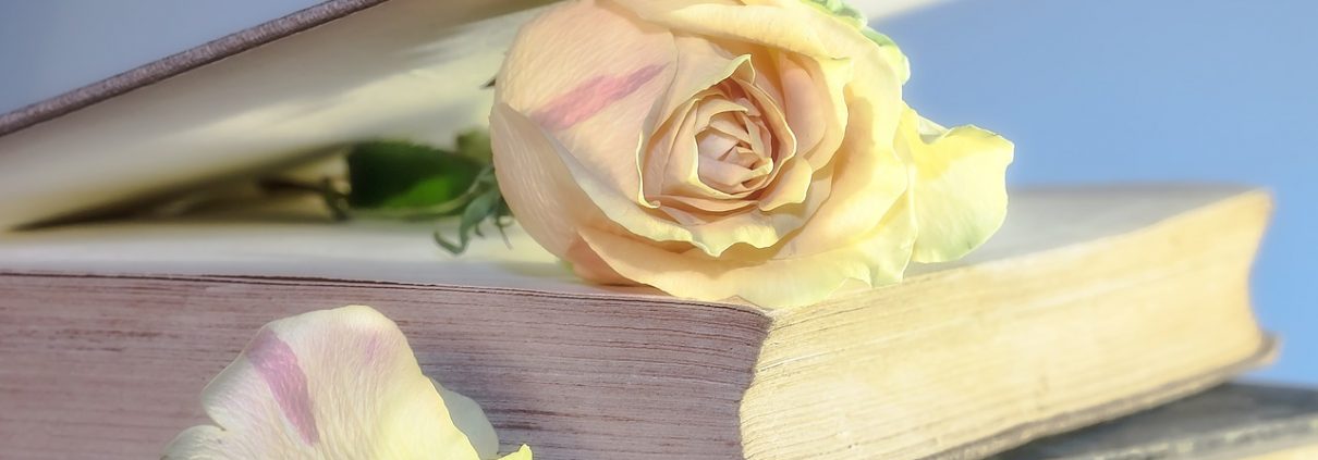 buku dan pembatas mawar putih
